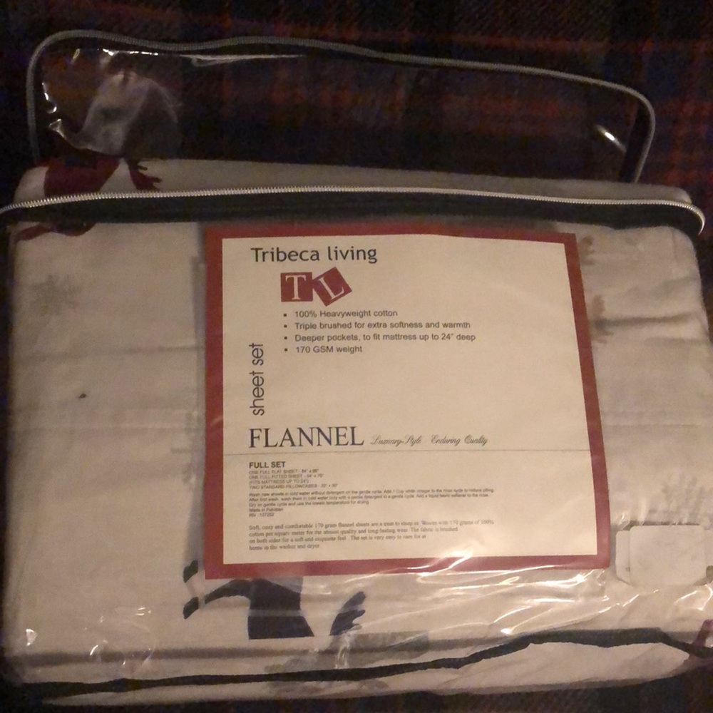 Tribeca Living FLANNEL Plaid Moose Printed Sheet Set Full